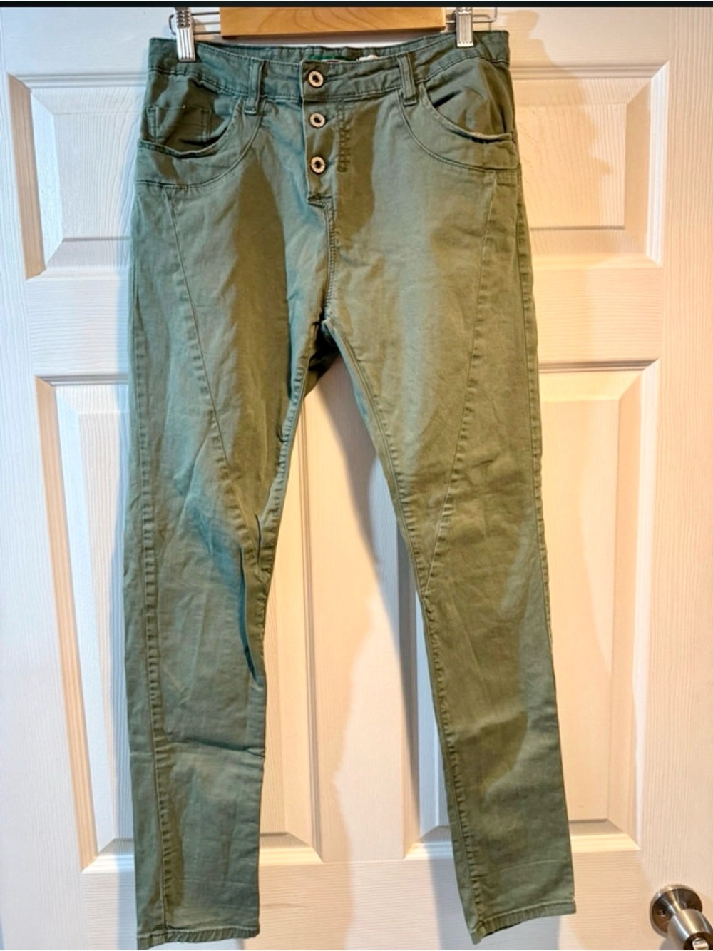 Please Olive Green Women's Pants with Ribbon Accent